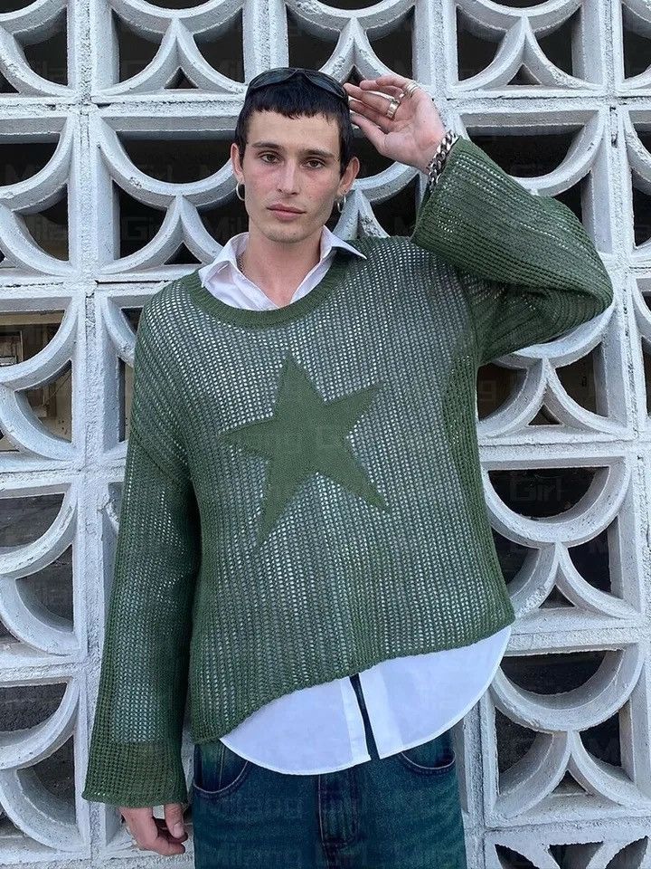 Designer × Vintage Harajuku style sweater with cutouts vintage knitted top star Size US L / EU 52-54 / 3 - 1 Thumbnail