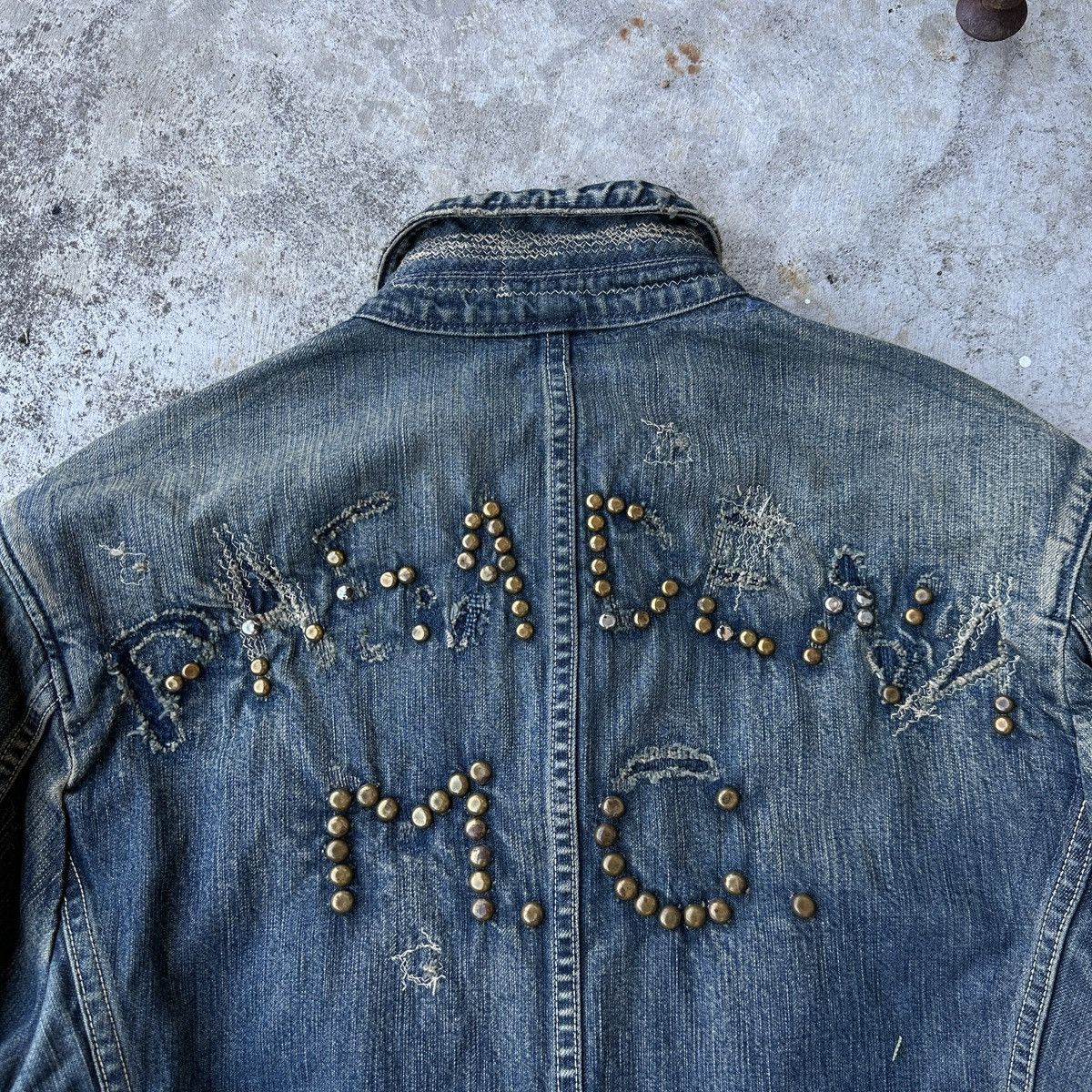 image of Kapital x Kapital Kountry Old Man And The Sea Pasadena Studded Sailor Boro Chore Coat in Blue (Size