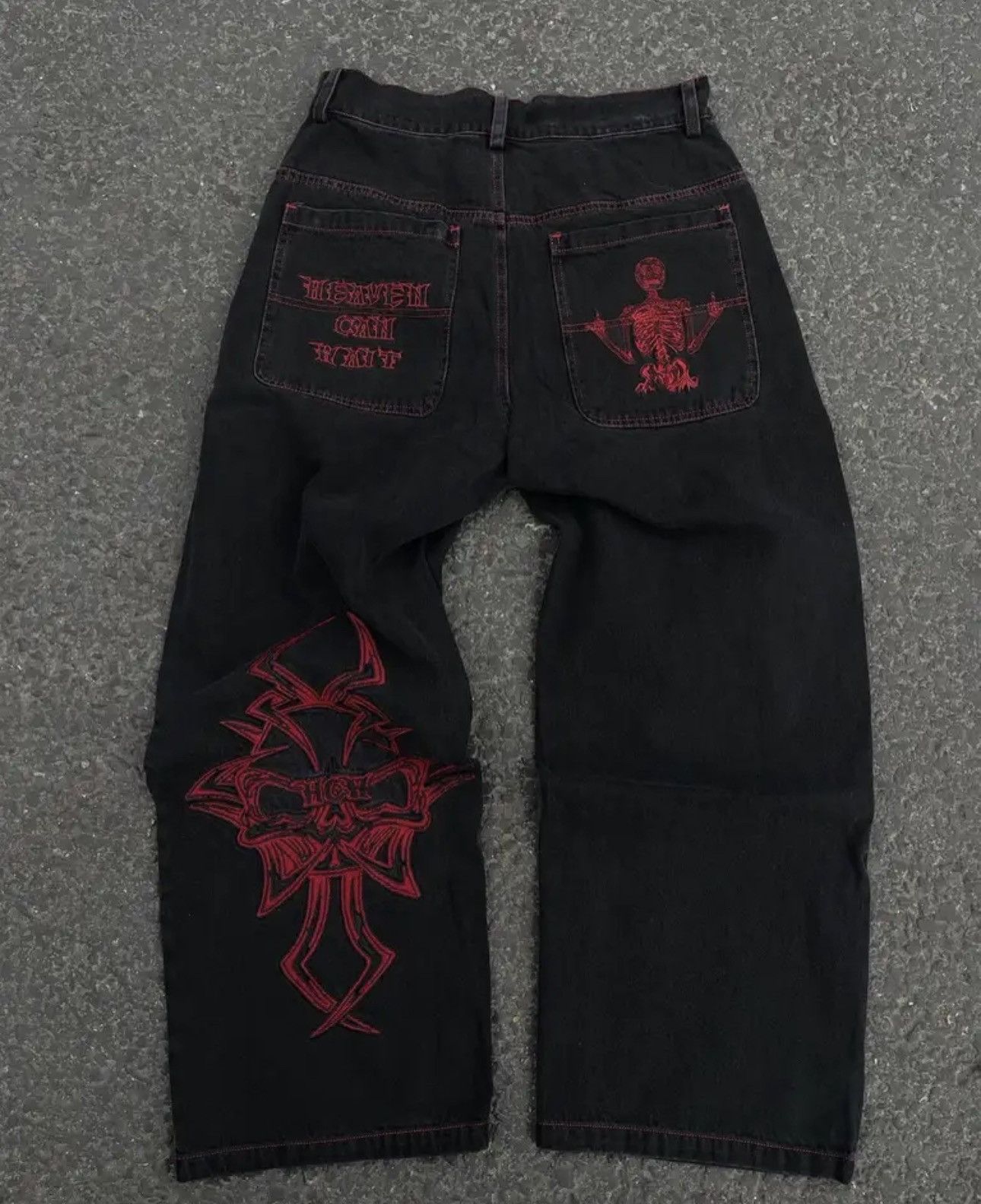 Japanese Brand × Vintage American Retro Y2K pants skeleton straight Trousers Wide Leg Size US 34 / EU 50 - 1 Thumbnail