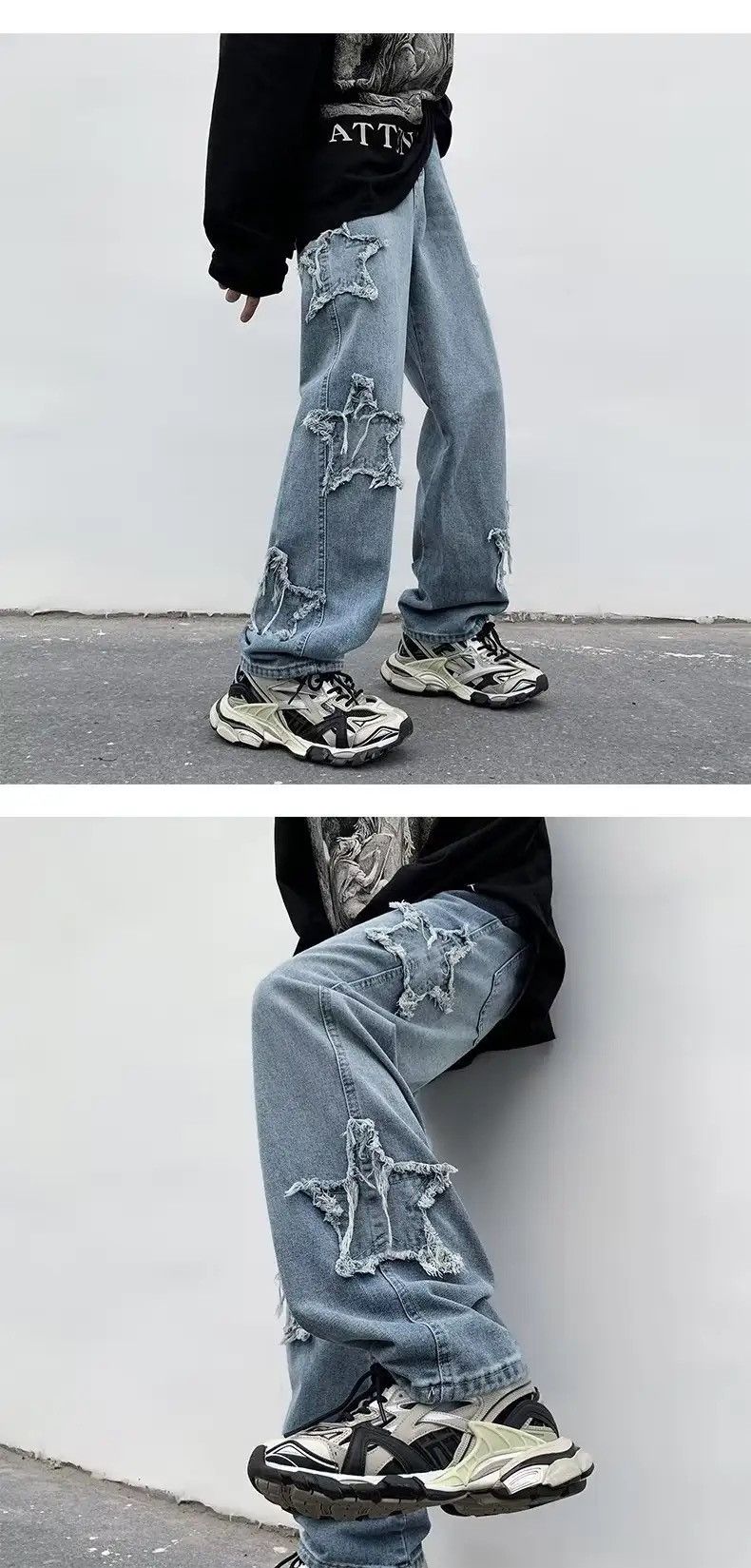 Designer × Vintage baggy men's jeans stars embroidery Y2K hip-hop trousers Size US 30 / EU 46 - 3 Thumbnail