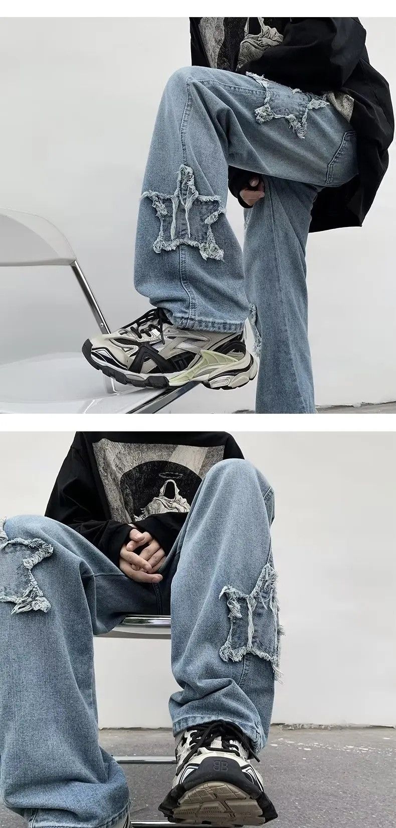 Designer × Vintage baggy men's jeans stars embroidery Y2K hip-hop trousers Size US 30 / EU 46 - 4 Thumbnail