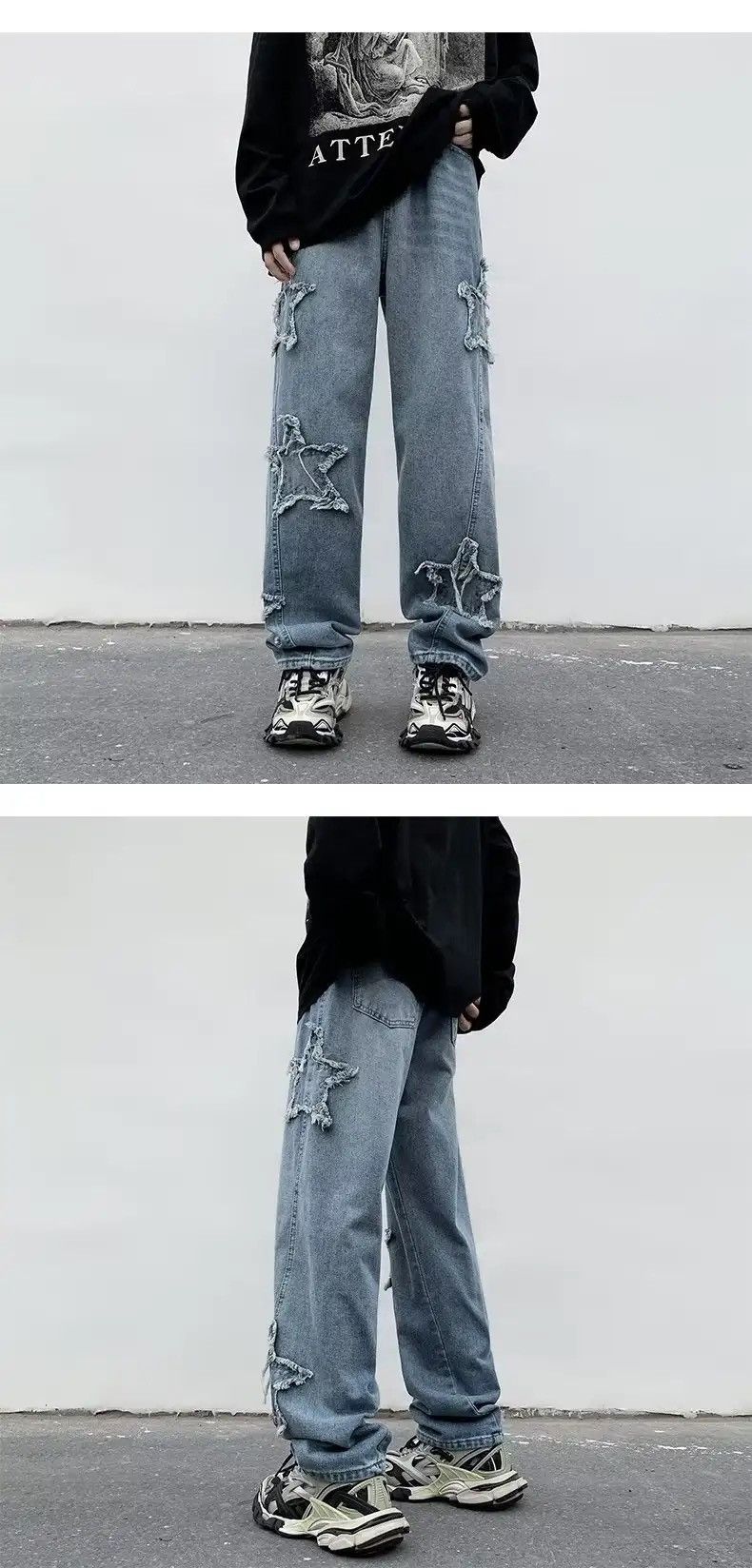 Designer × Vintage baggy men's jeans stars embroidery Y2K hip-hop trousers Size US 30 / EU 46 - 2 Thumbnail