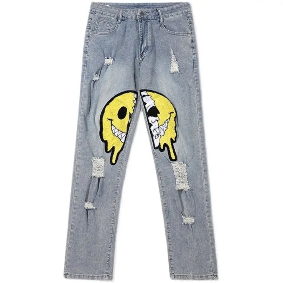 Designer × Japanese Brand Asymmetric ripped jeans holes baggy y2k K pop Harajuku Size US 30 / EU 46 - 4 Thumbnail
