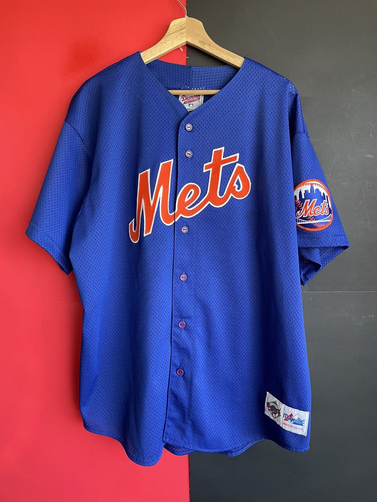 Large 1980s New York Mets Majestic Mesh Jersey