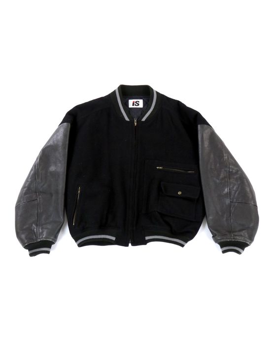 Issey Miyake I.S. Sport Leather Sleeve Varsity Jacket | Grailed