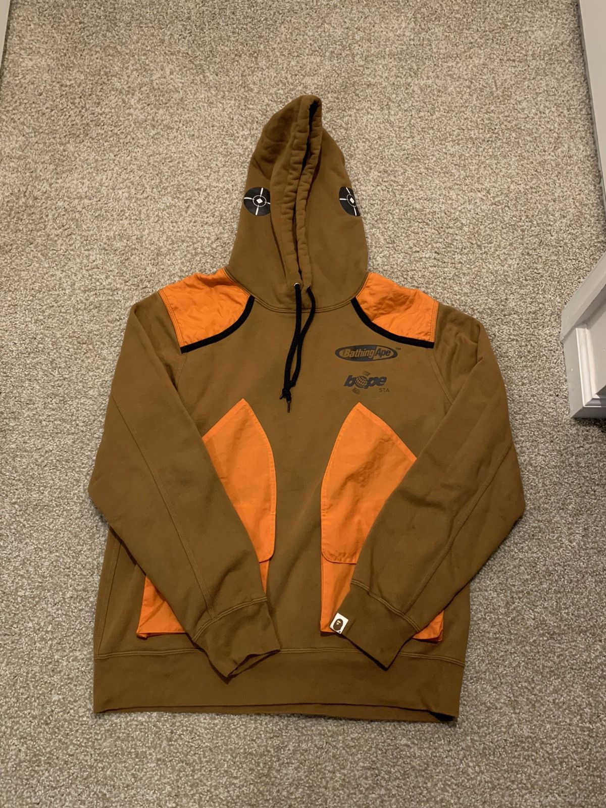 image of Bape Manhunt Cargo Pullover Hoodie in Orange, Men's (Size XL)