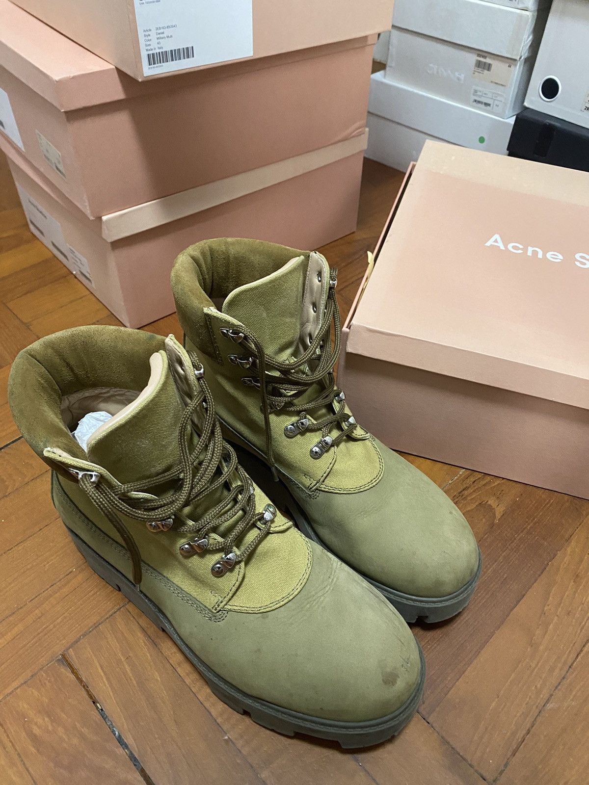 image of Acne Studios Ugo Khaki Green Boots, Men's (Size 11)