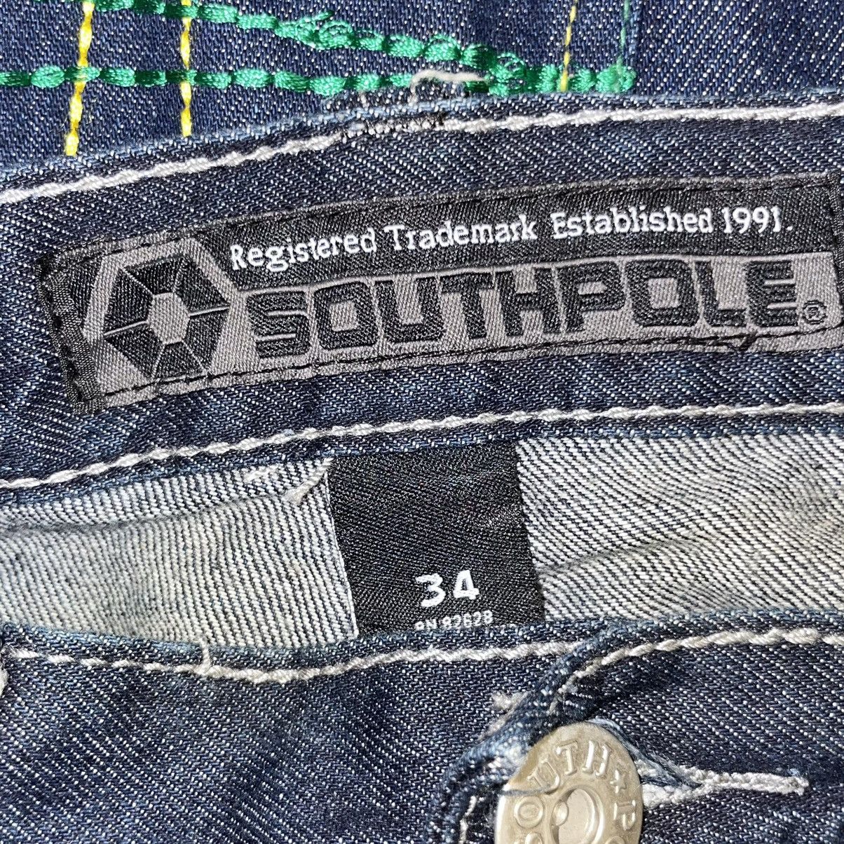 Japanese Brand × Southpole Crazy Y2K Southpole Baggy Jeans Dark Blue Denim Opium Grunge Size US 34 / EU 50 - 7 Thumbnail