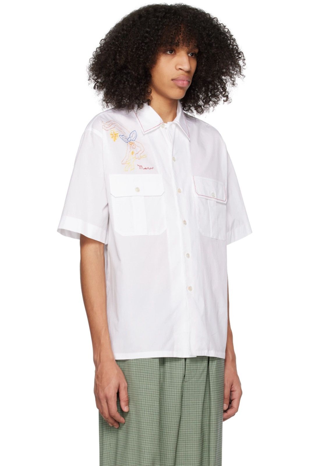 Marni NEW 50 White Embroidered Angel Art Bowling Logo Shirt Size US M / EU 48-50 / 2 - 2 Thumbnail