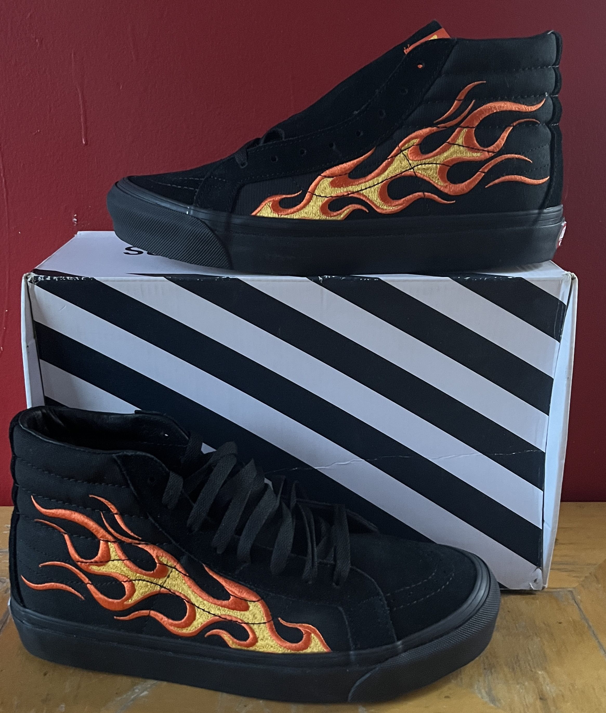 Vans VANS VAULT x WTAPS Mens Black Orange Flame OG Sk8-Hi Lx | Grailed