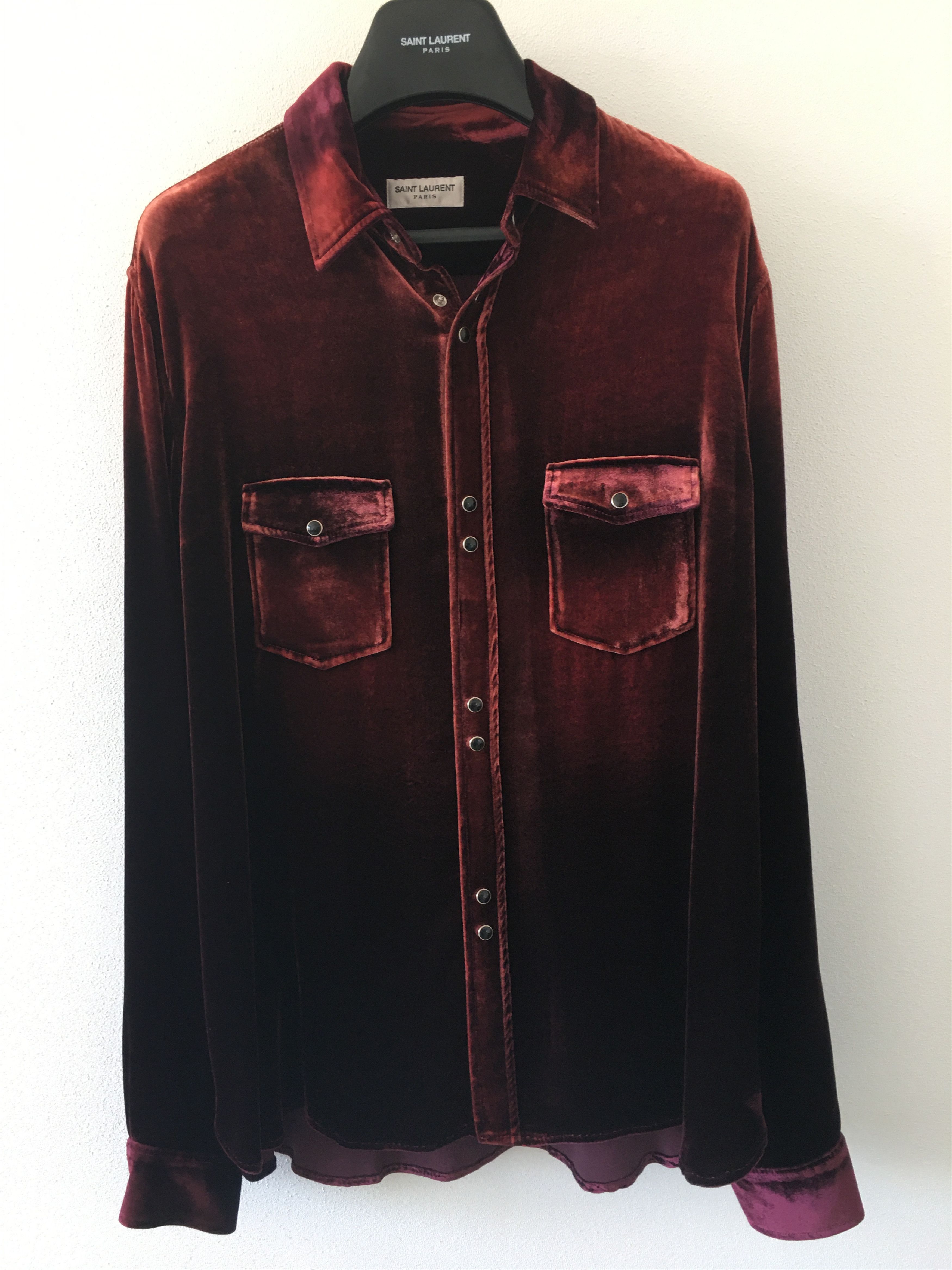 image of Saint Laurent Paris Ss'23 Shirt Western Viscose Velvet in Bordeaux, Men's (Size 2XL)