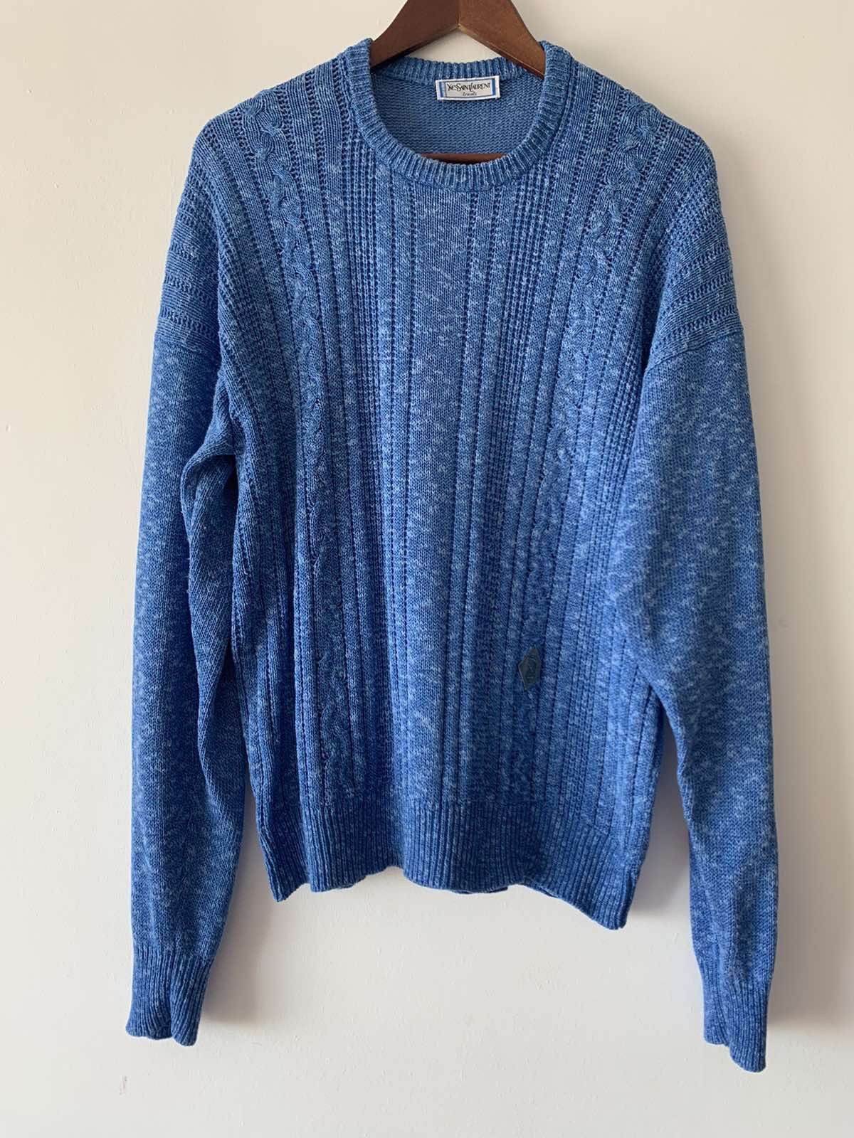 Yves Saint Laurent 🔥 Vintage Yves Saint Laurent Knit Blue Sweater Size US L / EU 52-54 / 3 - 1 Thumbnail