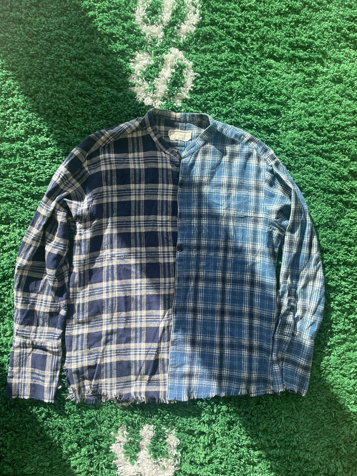 image of Greg Laurent Mixed Blue Plaid Studio Shirt, Men's (Size Large)