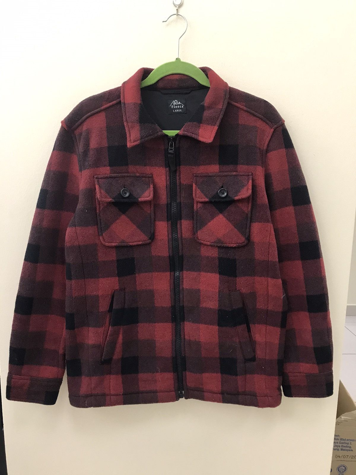 image of Uniqlo X Boa Fleece Checkered Zipper Jacket in Red Checkers, Men's (Size Large)