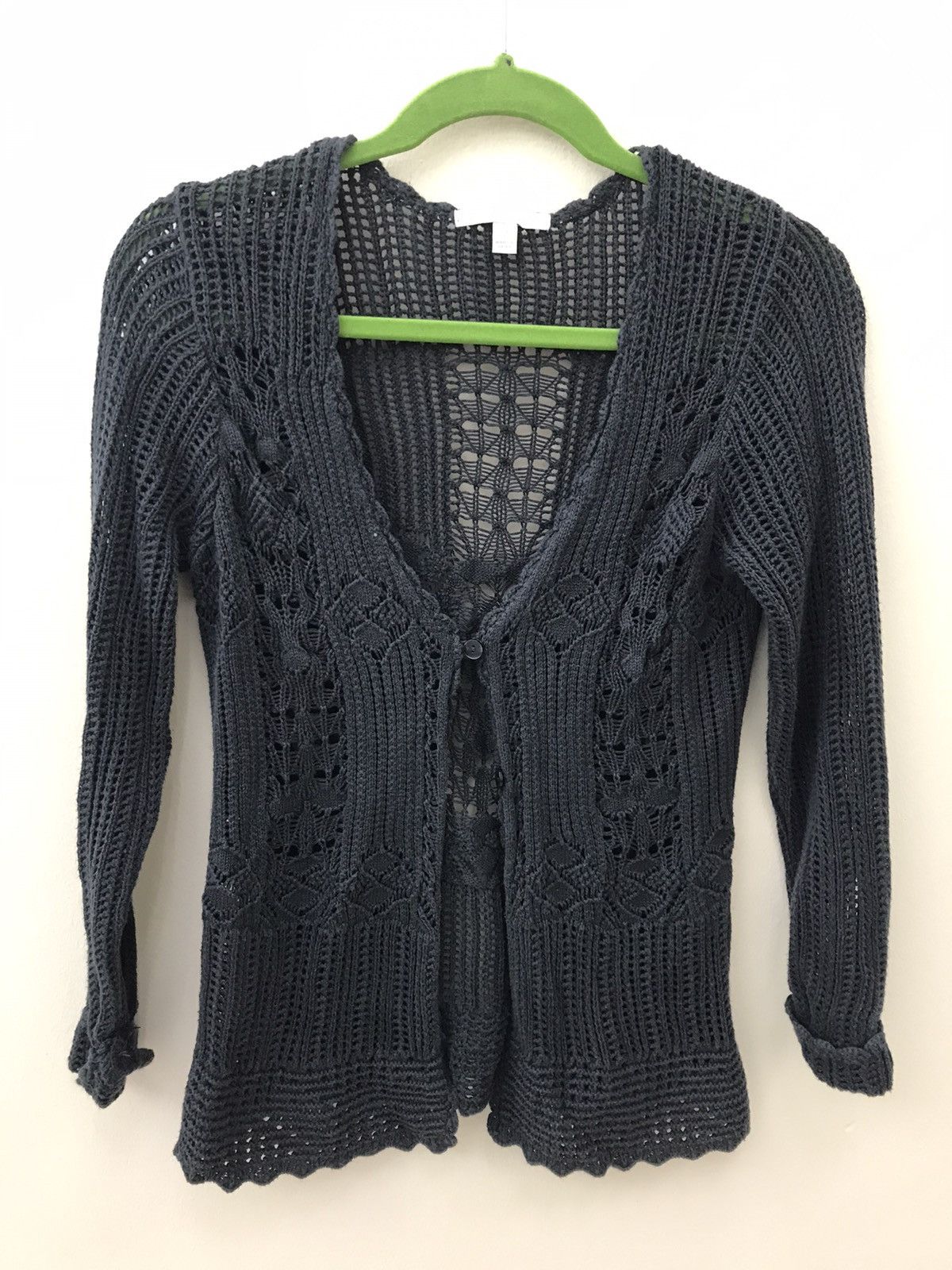 image of Coloured Cable Knit Sweater Sweater Collection Cable Knit Cardigan in Black, Women's (Size Small)