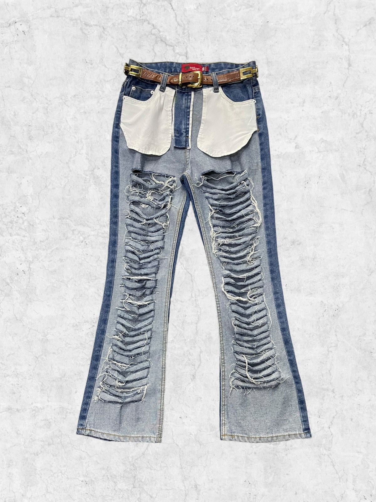 Backup Japan Reversed Style Denim Pants With Leather Belt
