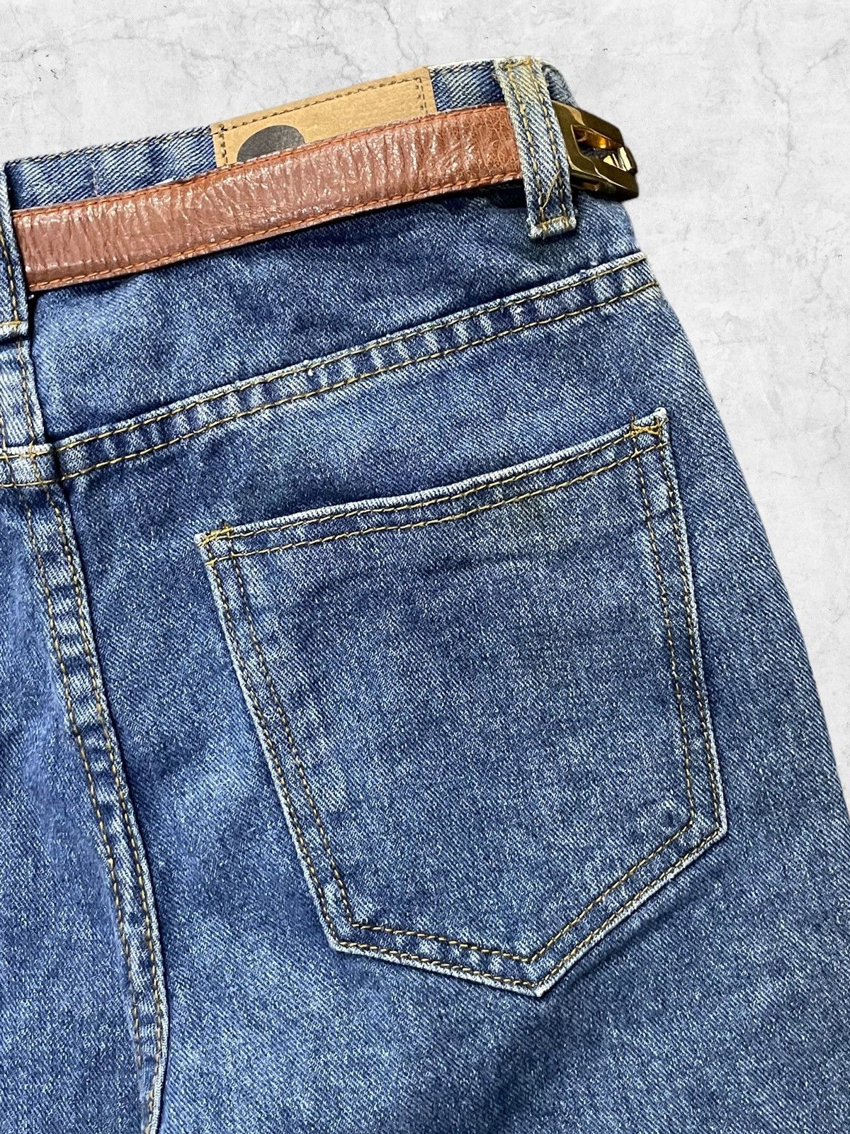 Japanese Brand × Vintage Backup Japan Reversed Style Denim Pants With Leather Belt Size US 27 - 12 Thumbnail