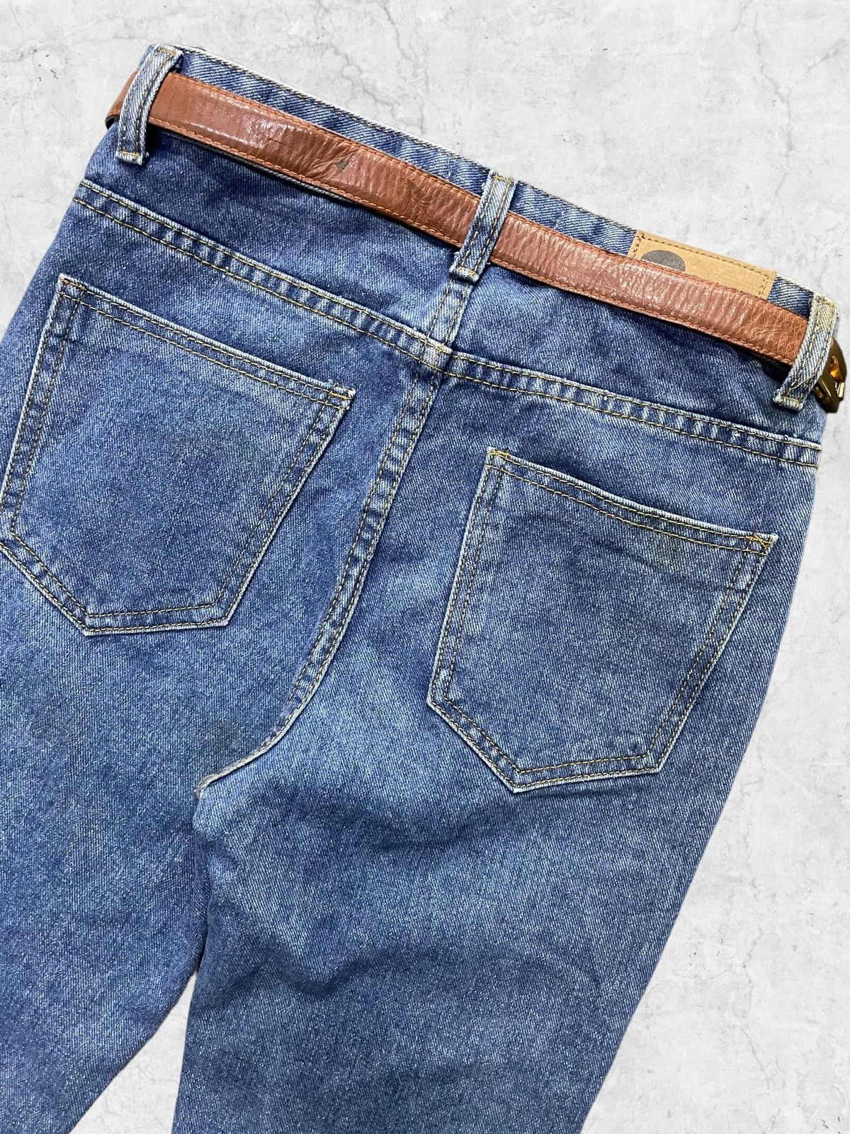 Japanese Brand × Vintage Backup Japan Reversed Style Denim Pants With Leather Belt Size US 27 - 11 Thumbnail