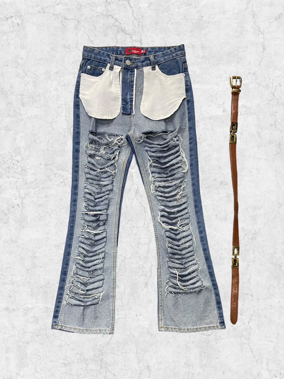 Japanese Brand × Vintage Backup Japan Reversed Style Denim Pants With Leather Belt Size US 27 - 3 Thumbnail