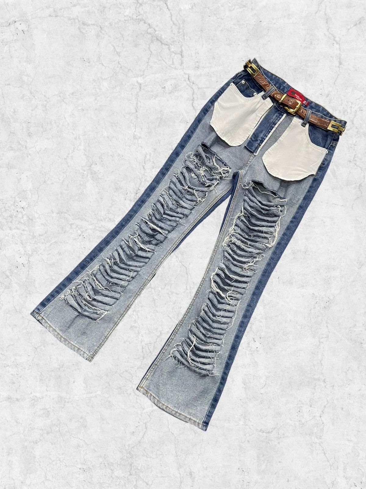 Japanese Brand × Vintage Backup Japan Reversed Style Denim Pants With Leather Belt Size US 27 - 4 Thumbnail