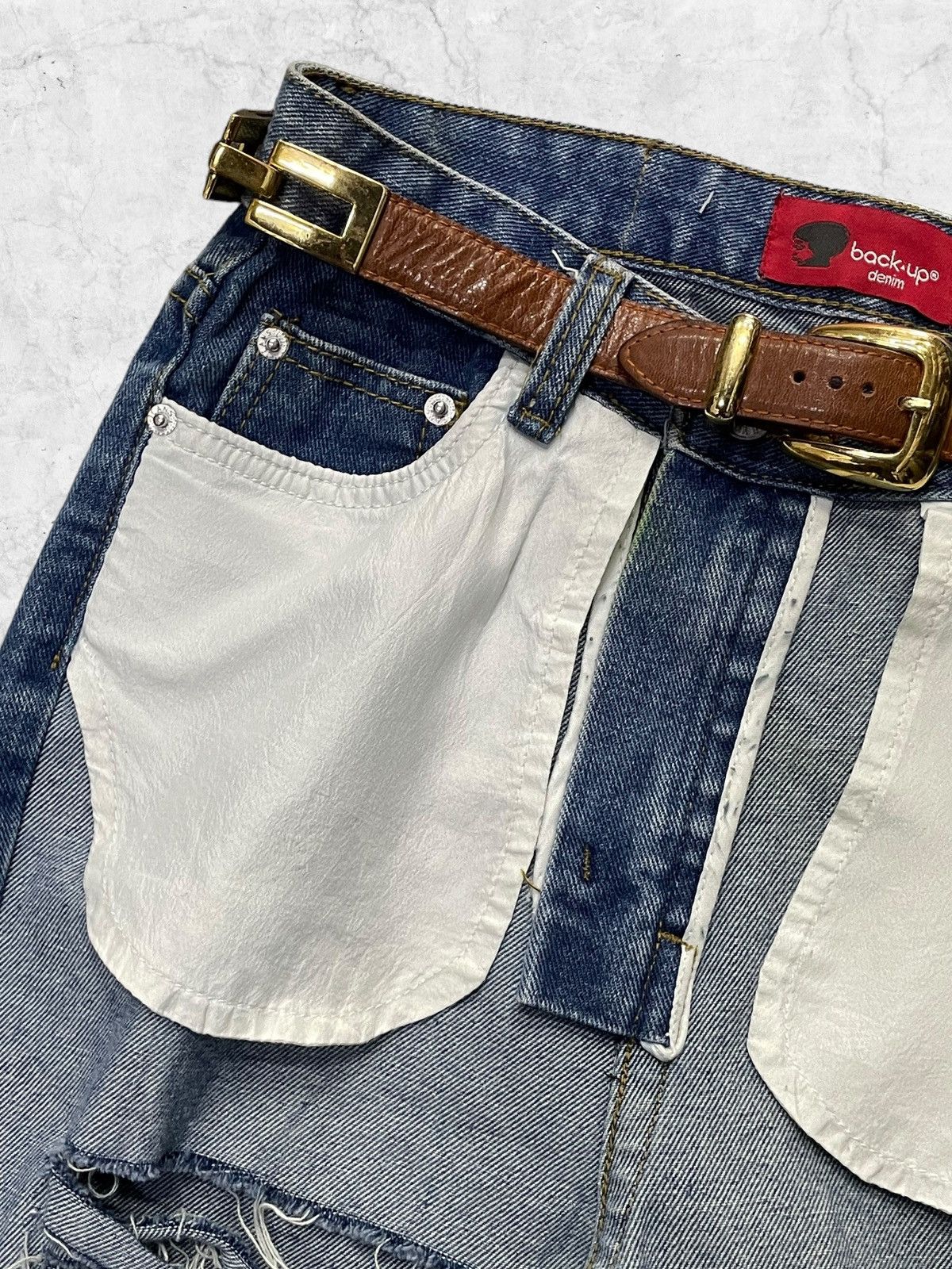 Japanese Brand × Vintage Backup Japan Reversed Style Denim Pants With Leather Belt Size US 27 - 6 Thumbnail
