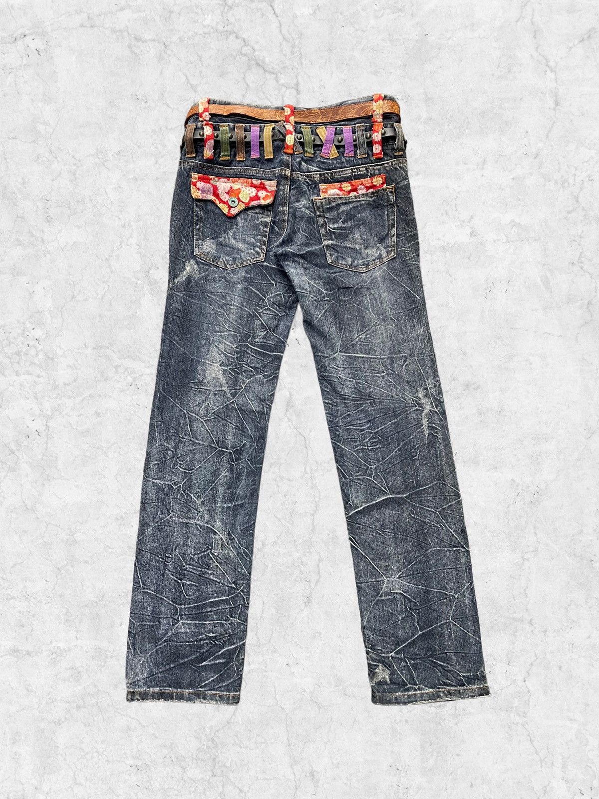 Japanese Brand × Vintage Nylaus Distressed Double Waist Denim With Crazy Double Belt Size US 30 / EU 46 - 1 Thumbnail