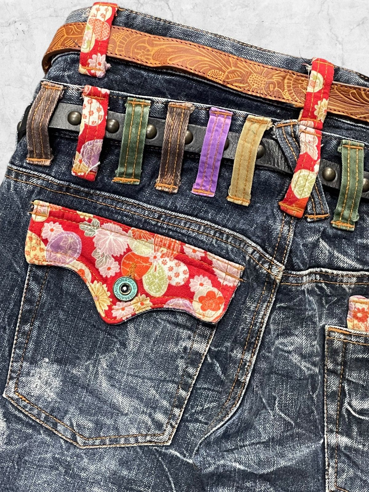 Japanese Brand × Vintage Nylaus Distressed Double Waist Denim With Crazy Double Belt Size US 30 / EU 46 - 11 Thumbnail