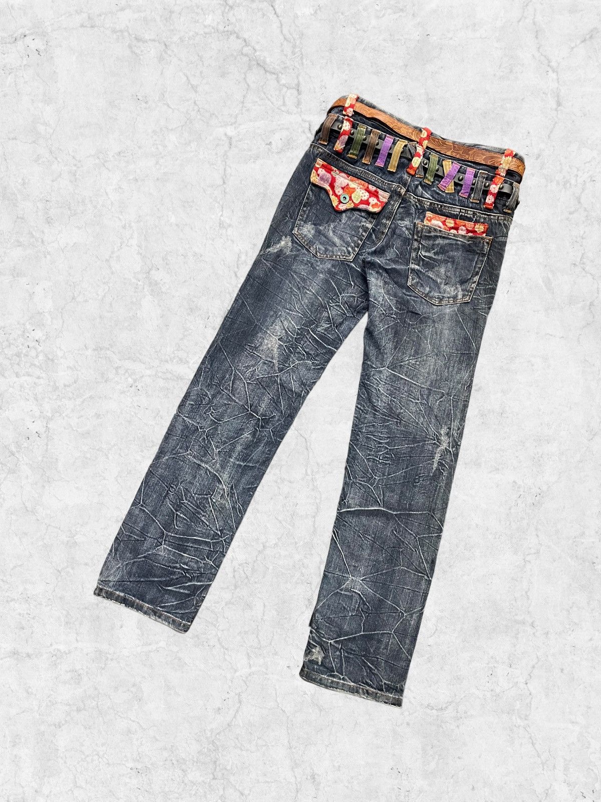 Japanese Brand × Vintage Nylaus Distressed Double Waist Denim With Crazy Double Belt Size US 30 / EU 46 - 9 Thumbnail
