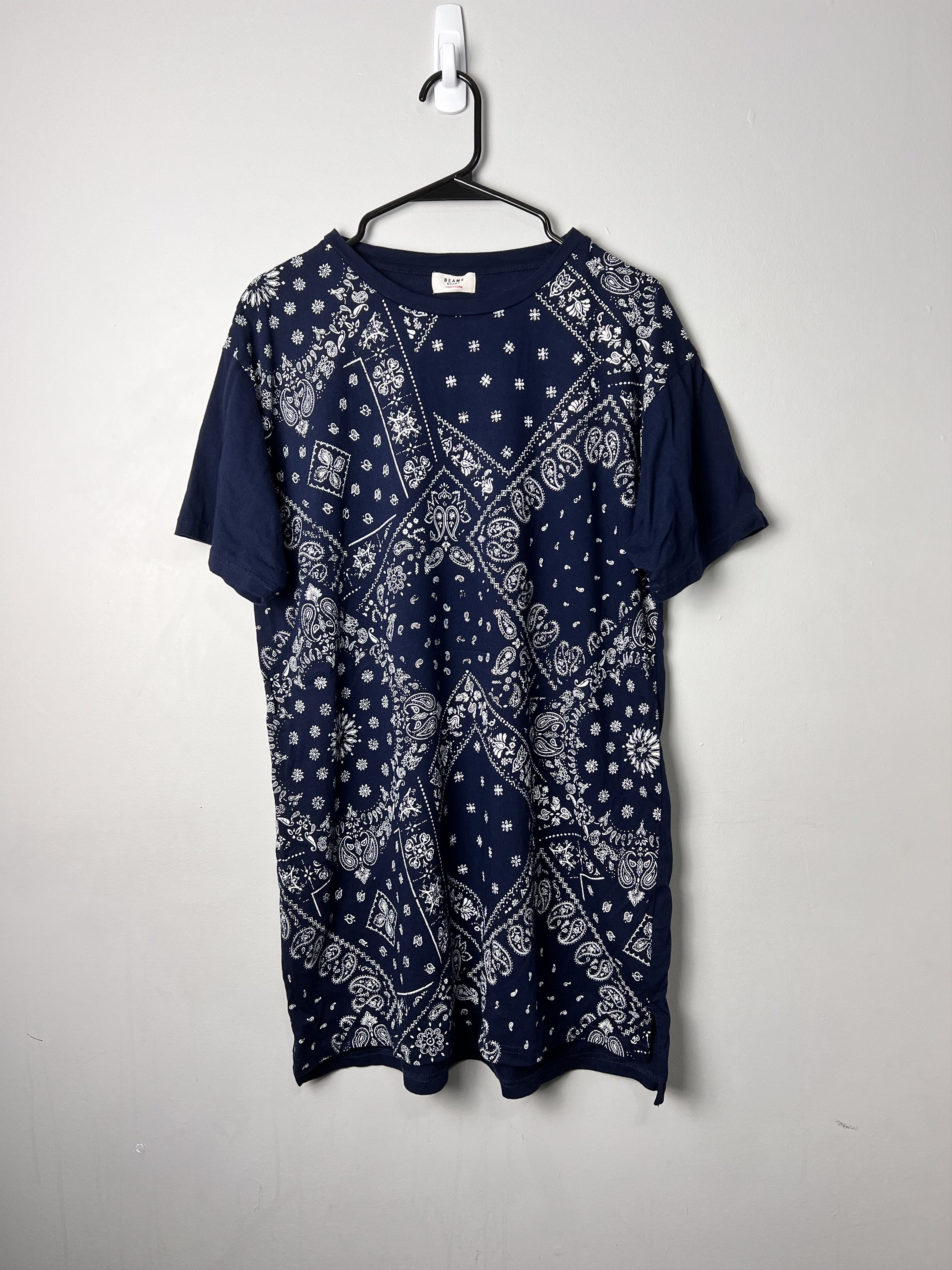 image of Beams Plus Beams Heart - Bandana Tee in Navy Blue, Men's (Size XL)