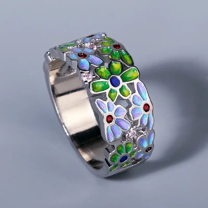 Jewelry Creative Handmade Flower Enamel Ring Size ONE SIZE - 1 Thumbnail