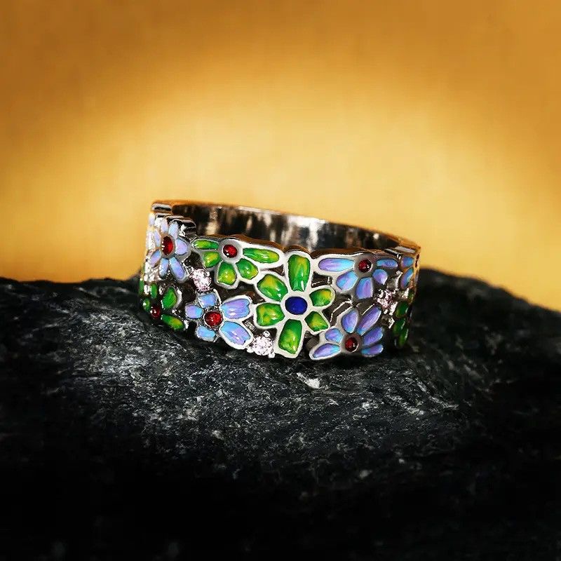 Jewelry Creative Handmade Flower Enamel Ring Size ONE SIZE - 4 Thumbnail