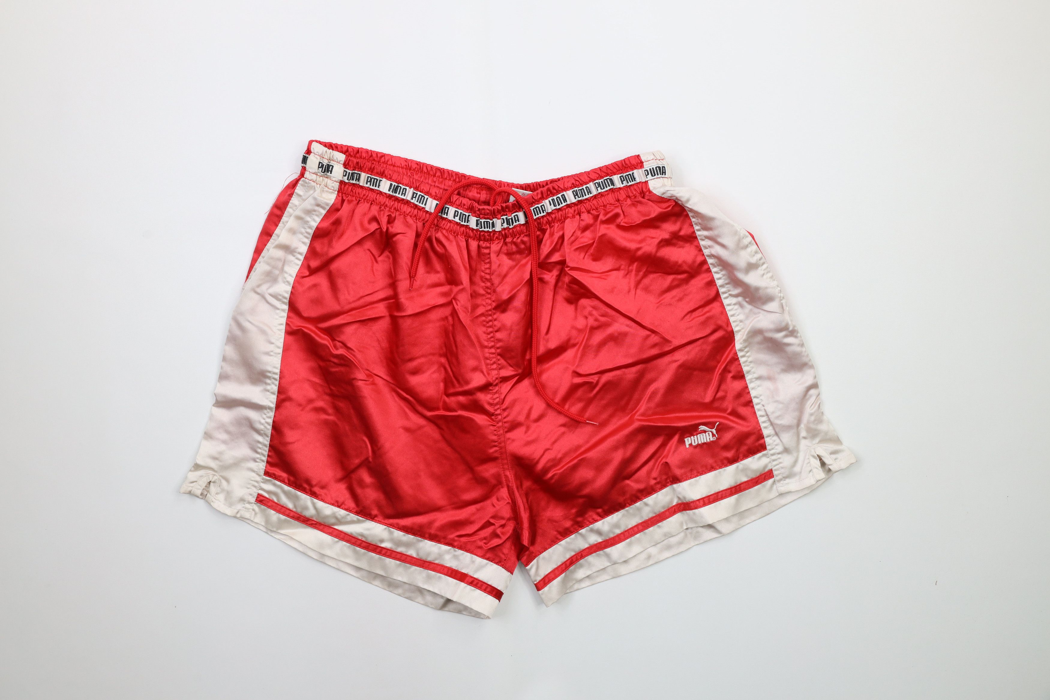 Vintage 90s Puma Out Lined Silky Nylon Soccer Shorts Red