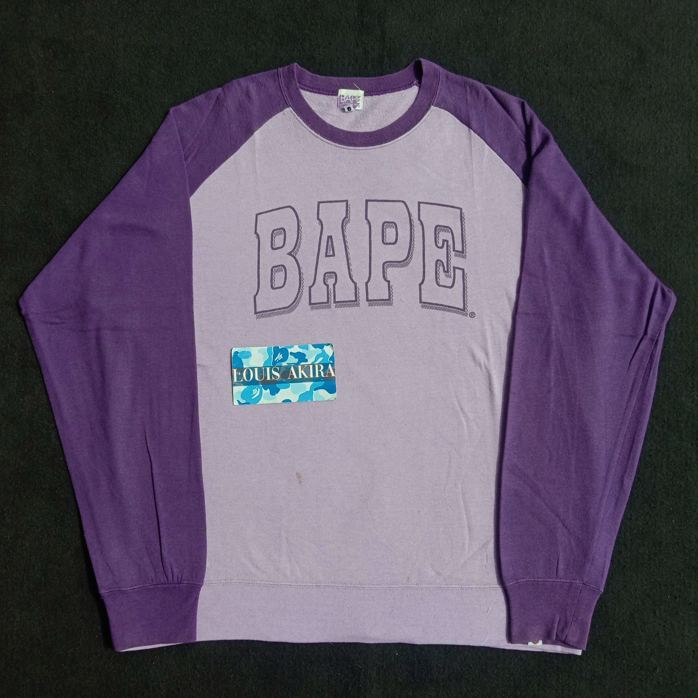 image of Bape Raglan Crewneck (2006) in Purple, Men's (Size XL)