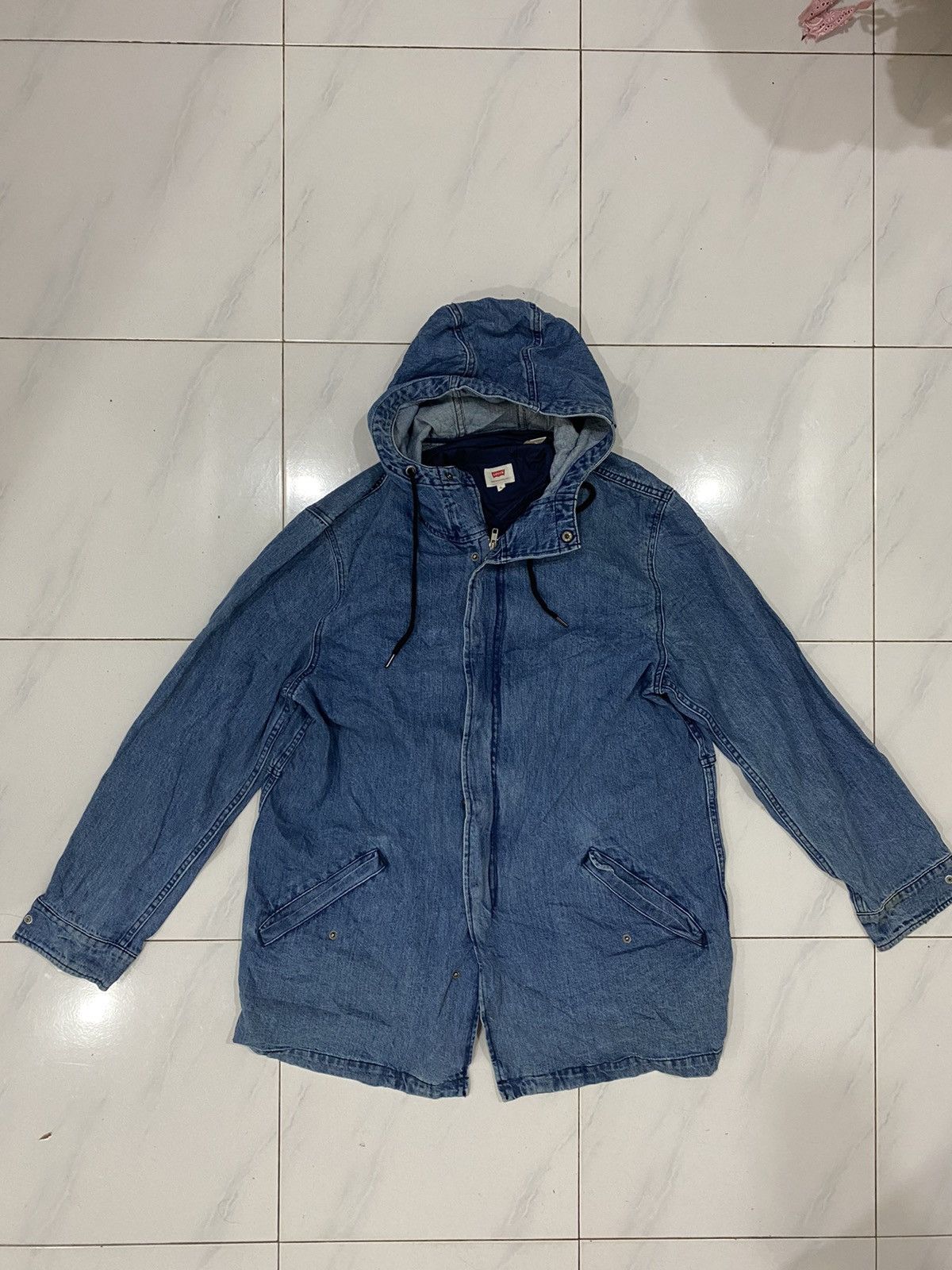 Levi's Script Levi’s Hoodie Denim Coat Size US XL / EU 56 / 4 - 4 Thumbnail