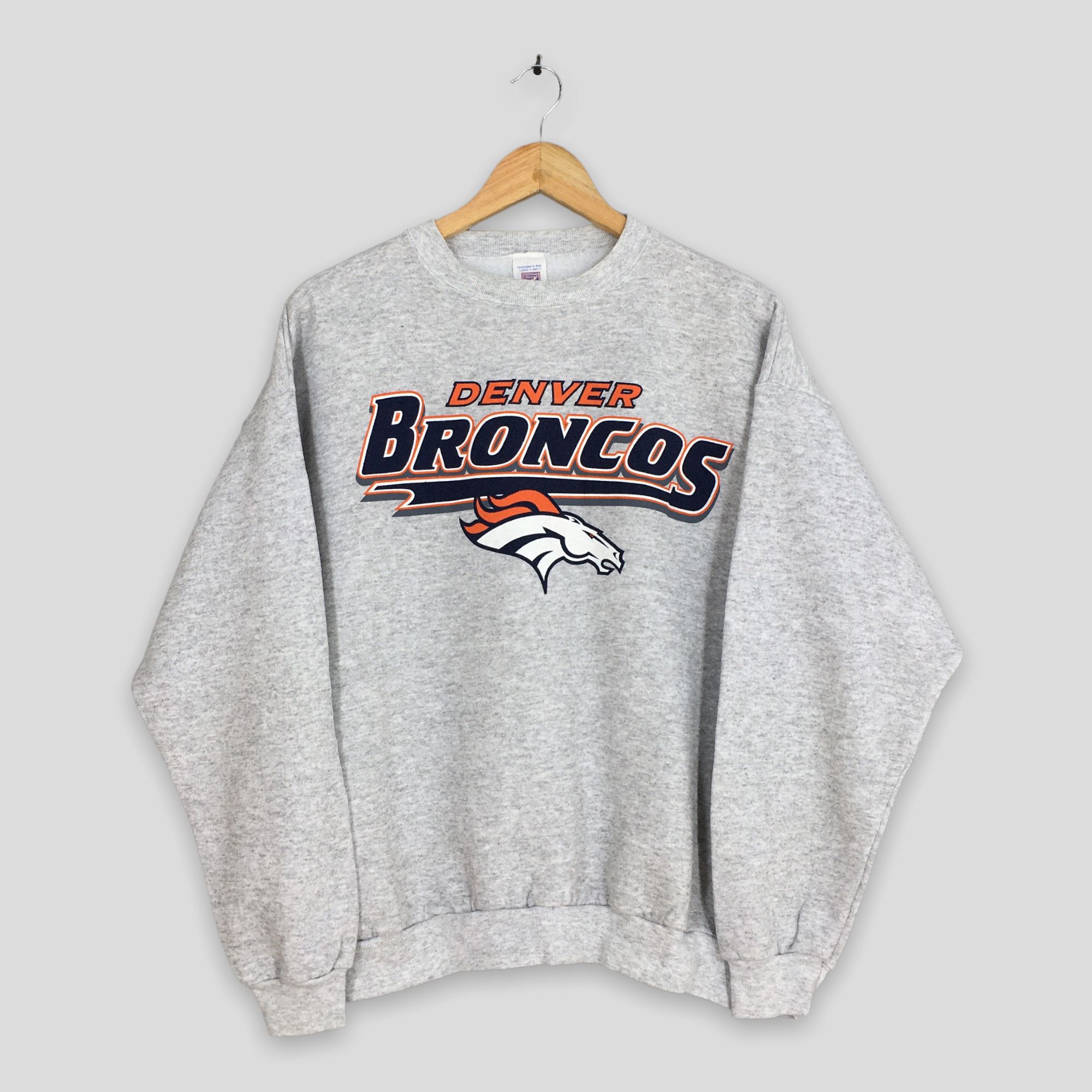 Vintage 90s Y2K Grey Denver Broncos Hooded Sweatshirt Hoodie 