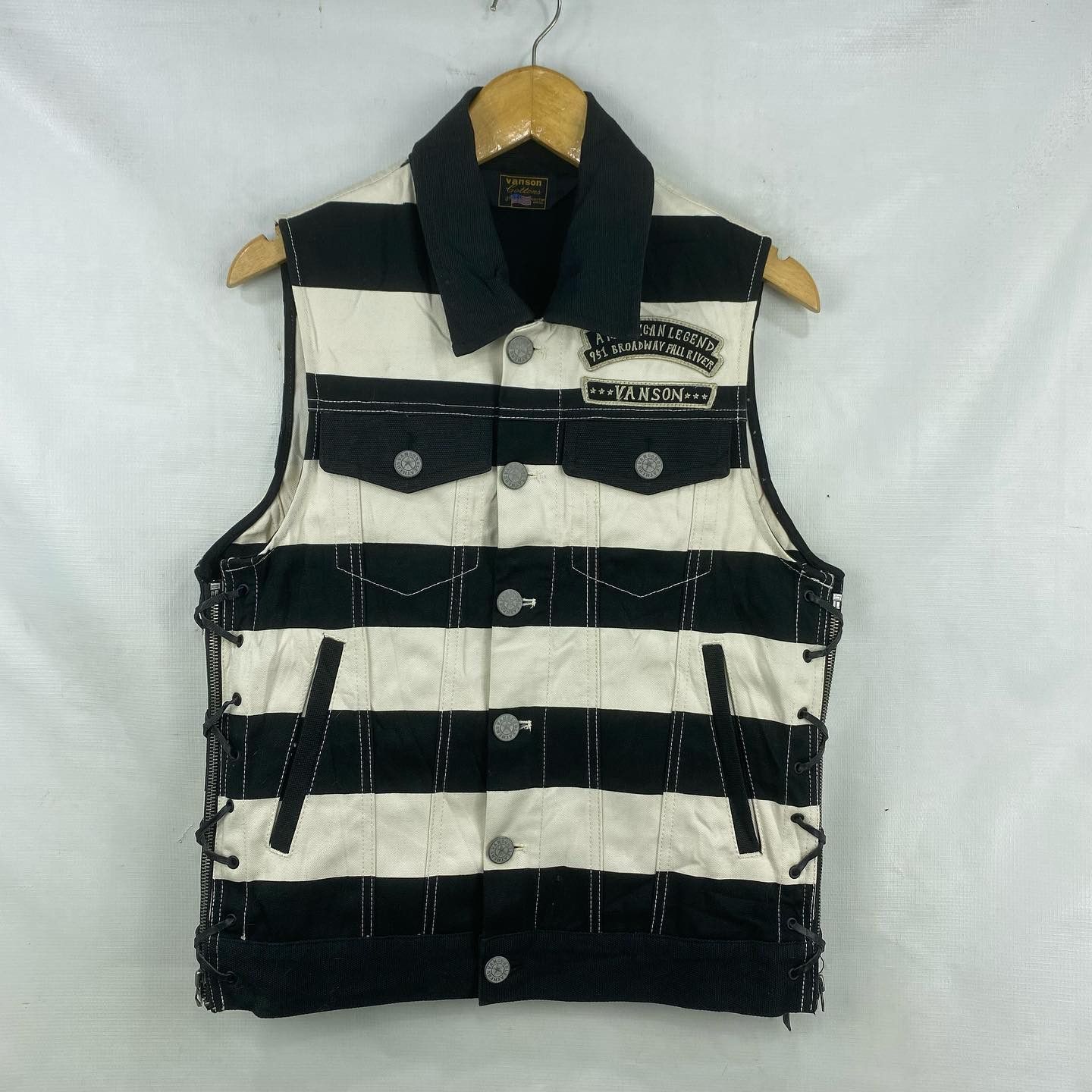 image of Vanson Leathers x Vintage Vanson Prisoner Vest in Black/White, Men's (Size Small)