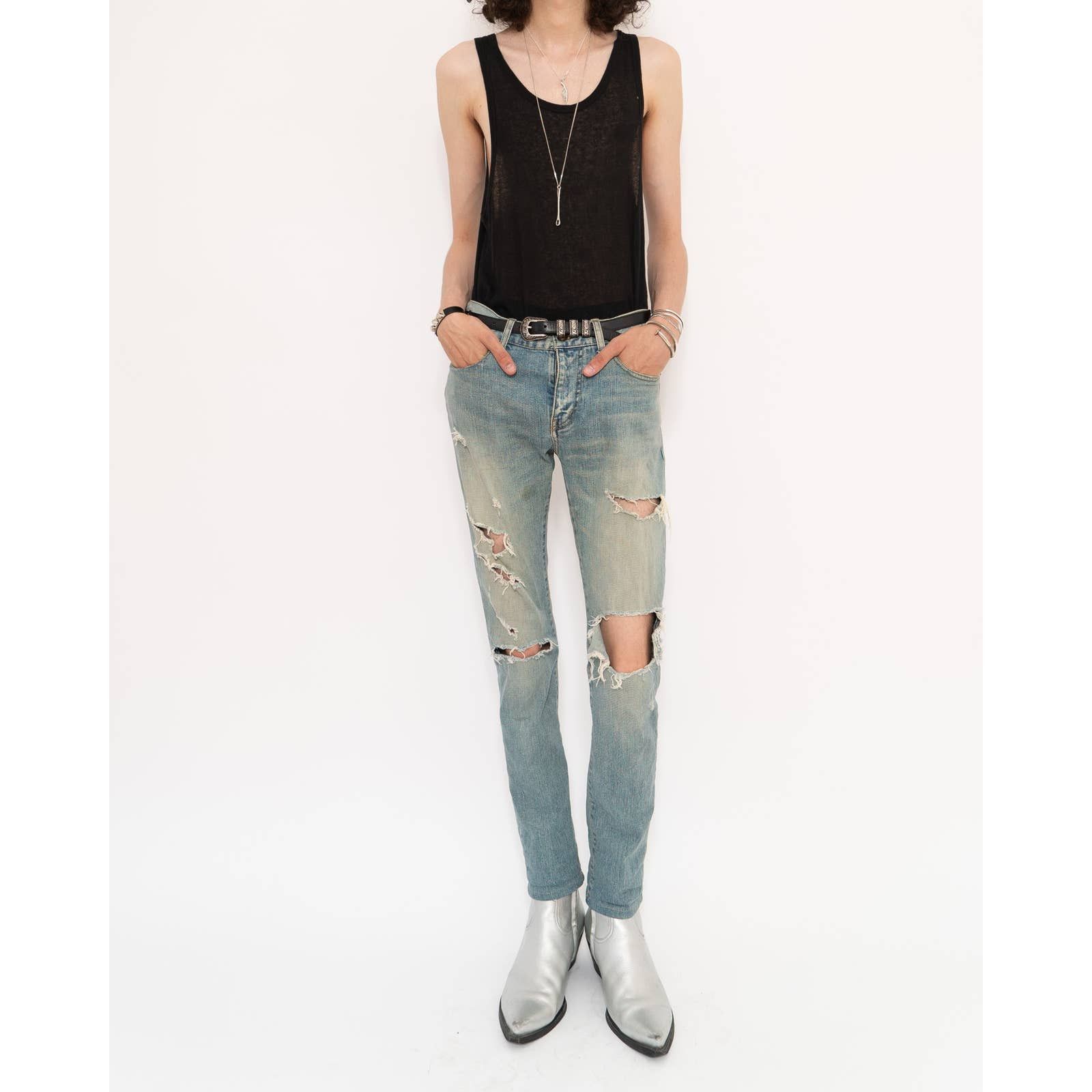 Saint Laurent Paris FW14 Distressed Crash Denim Size US 29 - 2 Thumbnail
