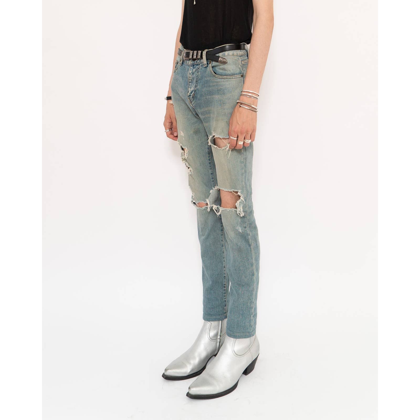 Saint Laurent Paris FW14 Distressed Crash Denim Size US 29 - 3 Thumbnail