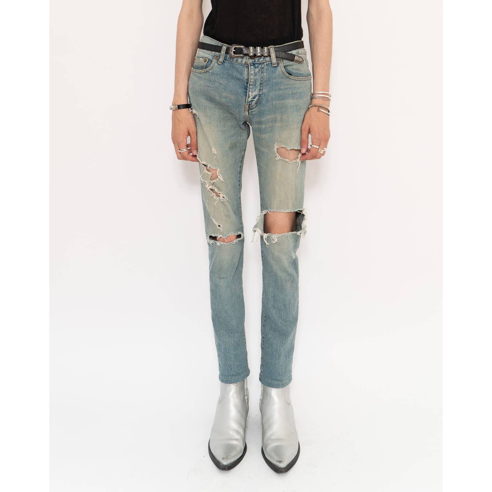 Saint Laurent Paris FW14 Distressed Crash Denim Size US 29 - 1 Thumbnail