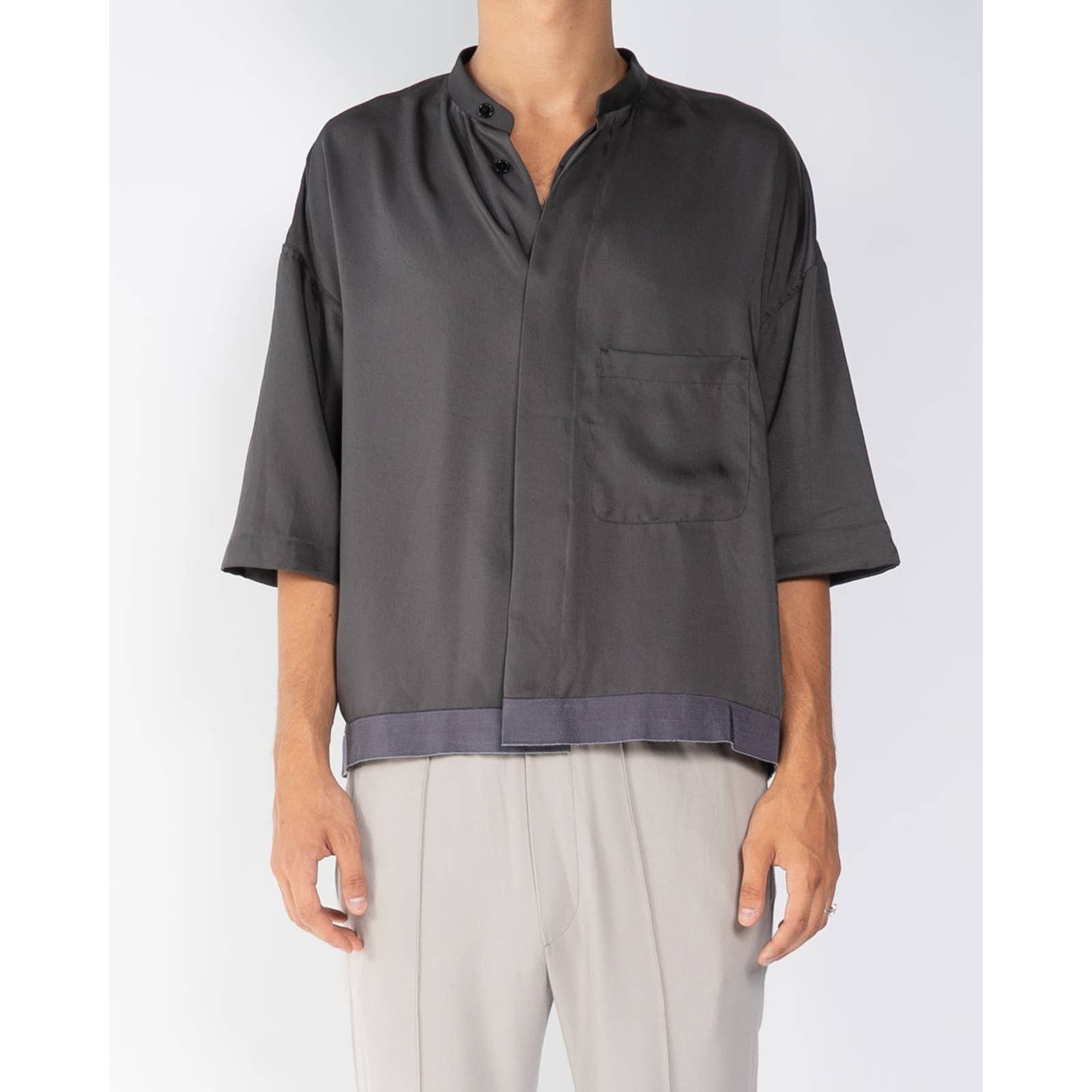 image of Haider Ackermann Ss20 Cropped Anthracite Silk Shirt 1 Of 1 Sample in Grey, Men's (Size Small)
