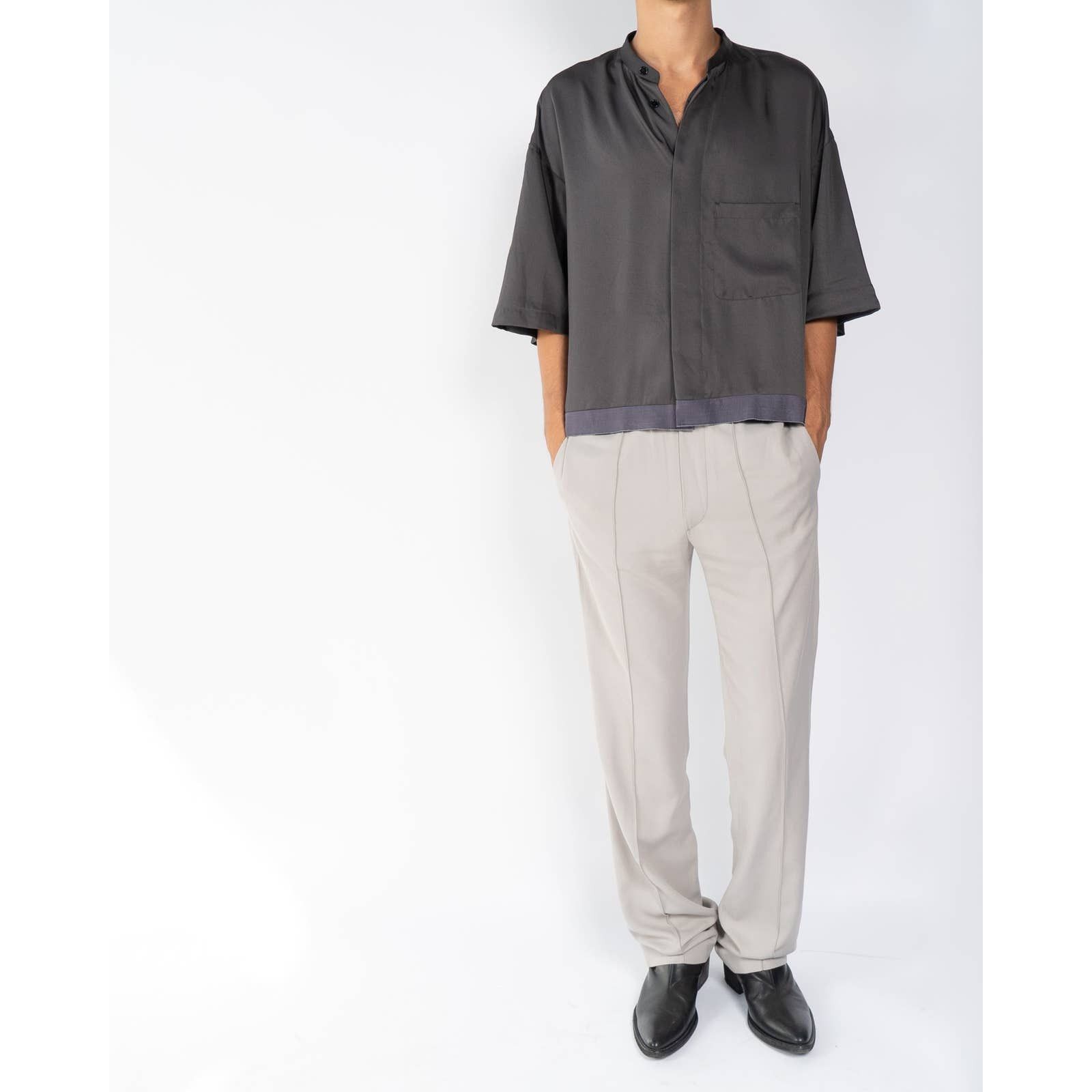 Haider Ackermann 1OF1 Sample SS20 Cropped Anthracite Silk Shirt Size US S / EU 44-46 / 1 - 4 Thumbnail