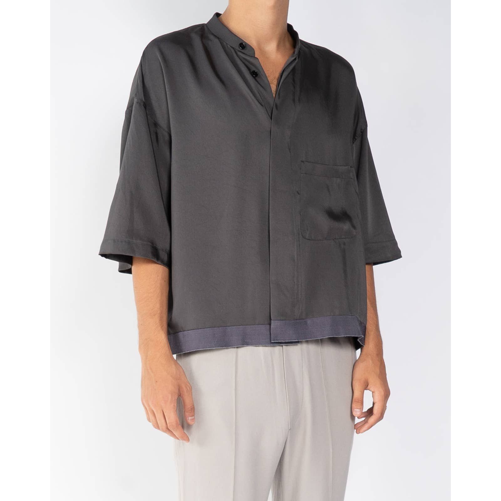 Haider Ackermann 1OF1 Sample SS20 Cropped Anthracite Silk Shirt Size US S / EU 44-46 / 1 - 2 Thumbnail