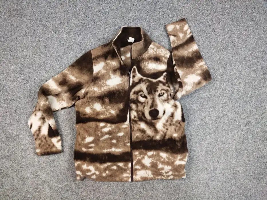 Japanese Brand Vintage 90's Fleece Zip Light Jacket Art Brown Wolf Hype Size US S / EU 44-46 / 1 - 5 Thumbnail