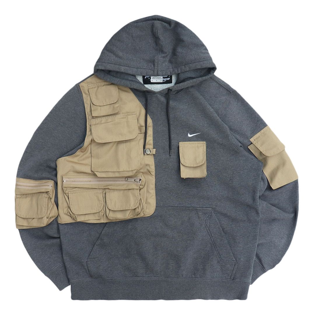 Nike × Streetwear Reworked Tactical Nike Hoodie dark Grey/Tan | Grailed