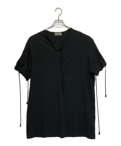 Yohji Yamamoto Lace-up round neck short sleeve T-shirt