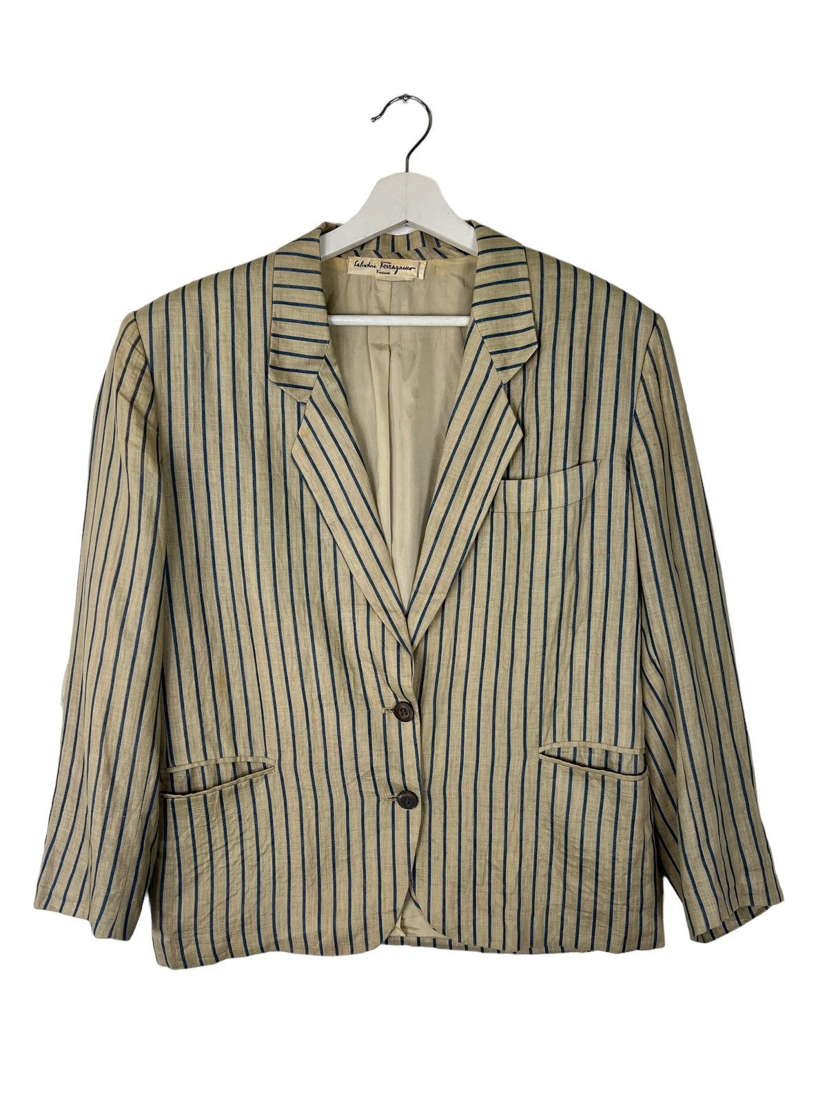 Salvatore Ferragamo 💥 1970s SALVATORE FERRAGAMO STRIPE BLAZER MADE IN ITALY Size US M / EU 48-50 / 2 - 5 Thumbnail