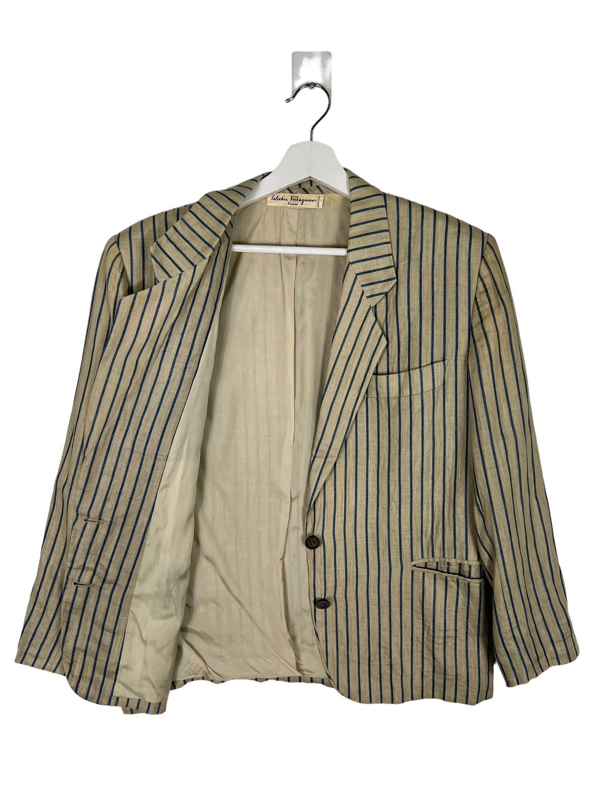 Salvatore Ferragamo 💥 1970s SALVATORE FERRAGAMO STRIPE BLAZER MADE IN ITALY Size US M / EU 48-50 / 2 - 6 Thumbnail