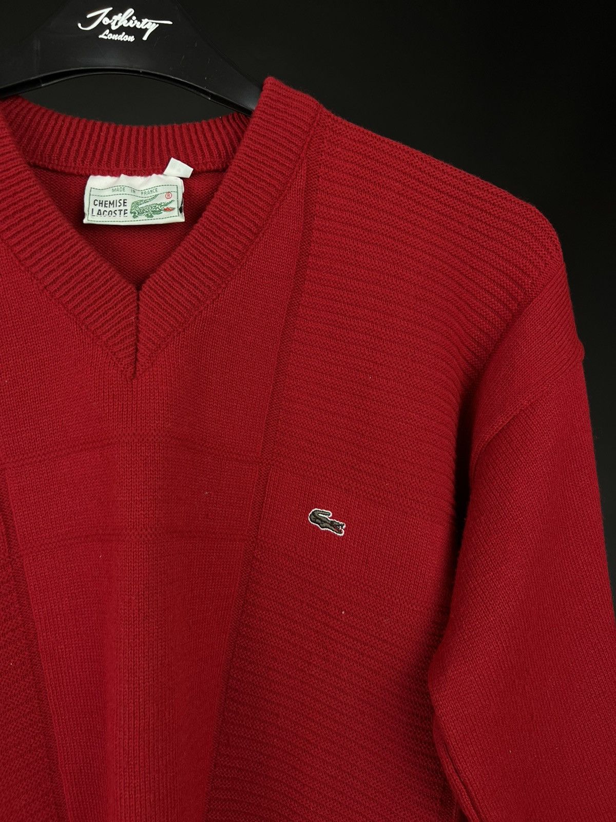 Lacoste × Vintage VTG Lacoste sweater warm red V-Neck Size US M / EU 48-50 / 2 - 2 Thumbnail