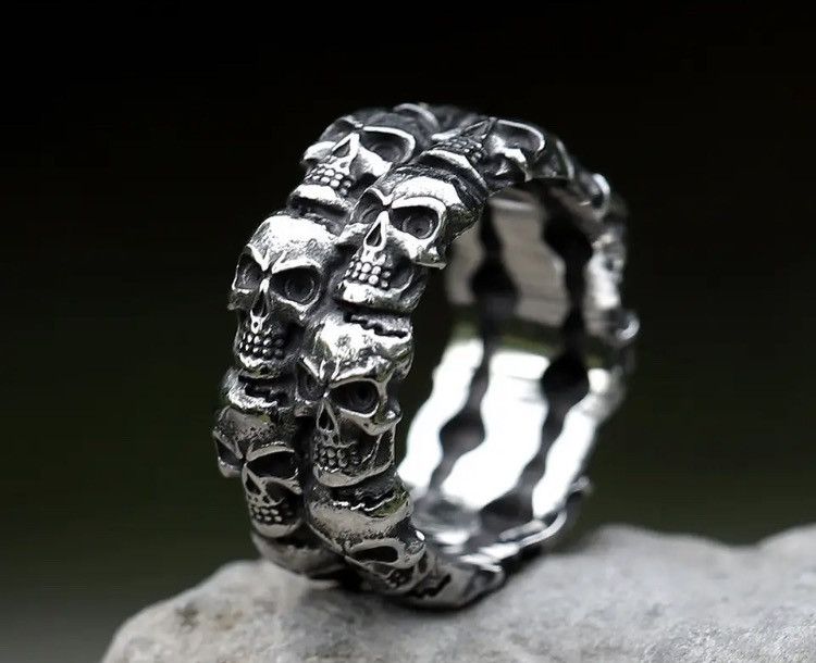 Jewelry Double Line Skull ring ( size 8) Size ONE SIZE - 3 Thumbnail