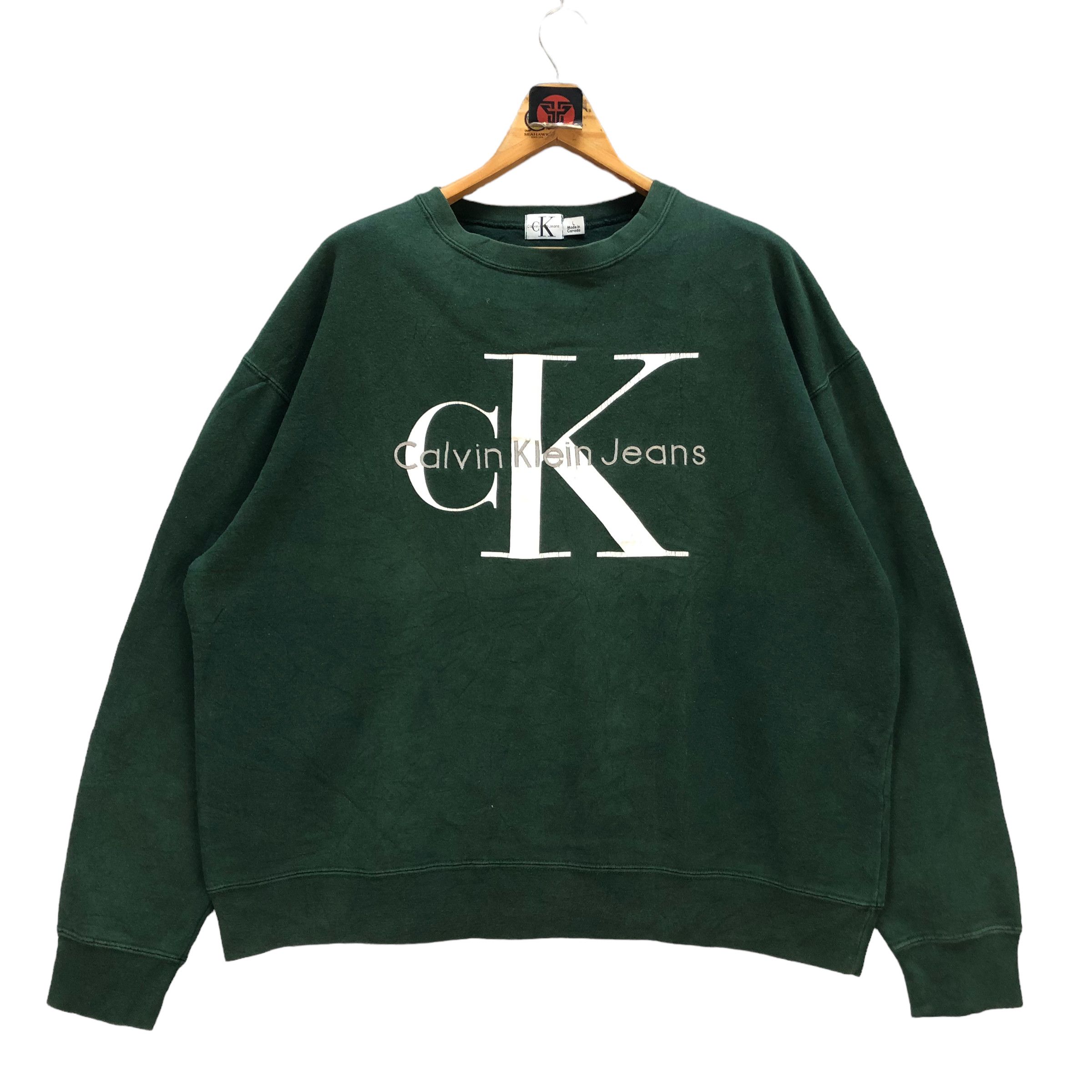 Calvin Klein VINTAGE CK JEANS BIG LOGO GREEN SWEATSHIRTS #7373-140 Size US L / EU 52-54 / 3 - 1 Thumbnail